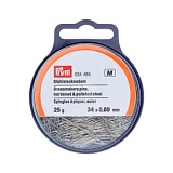 Булавки для шитья 34*0,60мм, сталь, серебристый, 25г в упаковке (банка с вешалкой), Prym, 024485